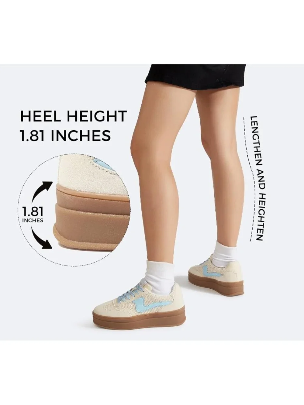 🆕Women's Beige Blue Platform Fashion Sneakers Thick Sole Casual Walking Shoes